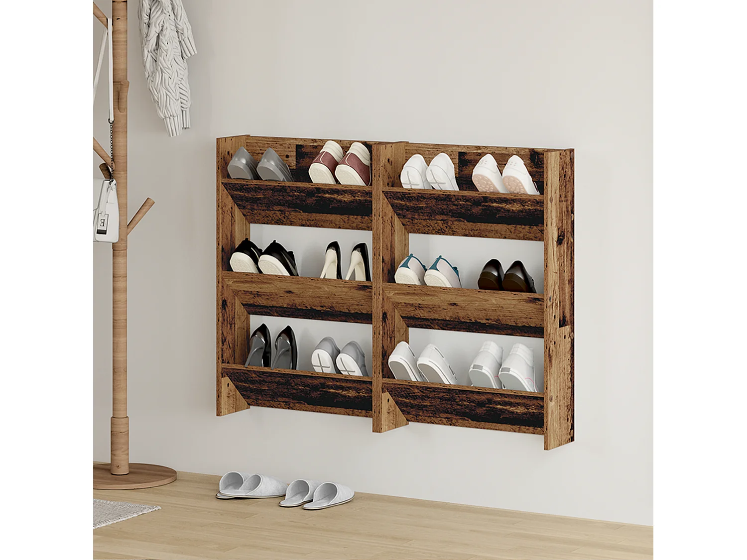 Cabinets à chaussures muraux 2 pcs Vieux bois 60 x 18 x 60 cm