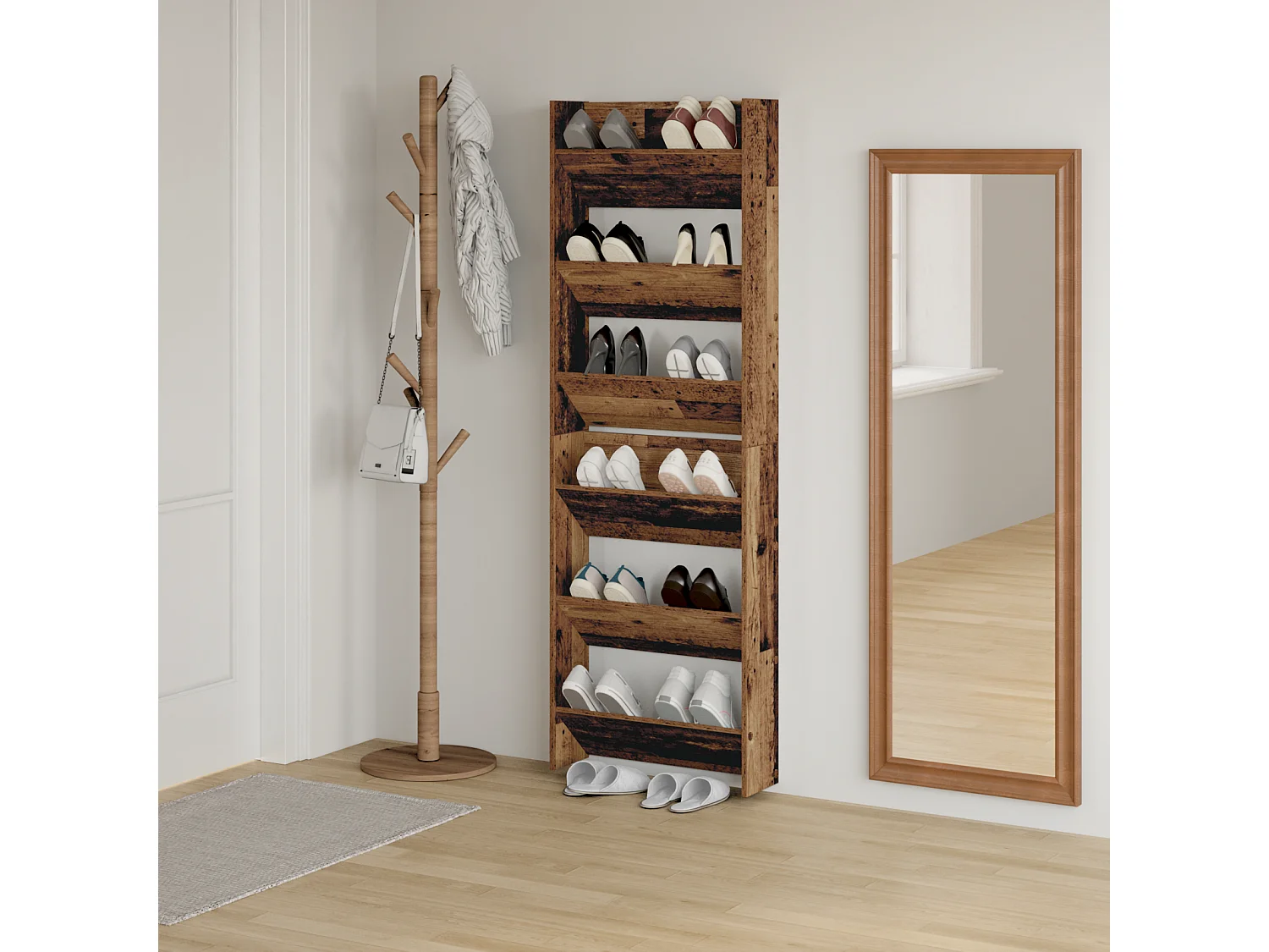 Cabinets à chaussures muraux 2 pcs Vieux bois 60 x 18 x 60 cm