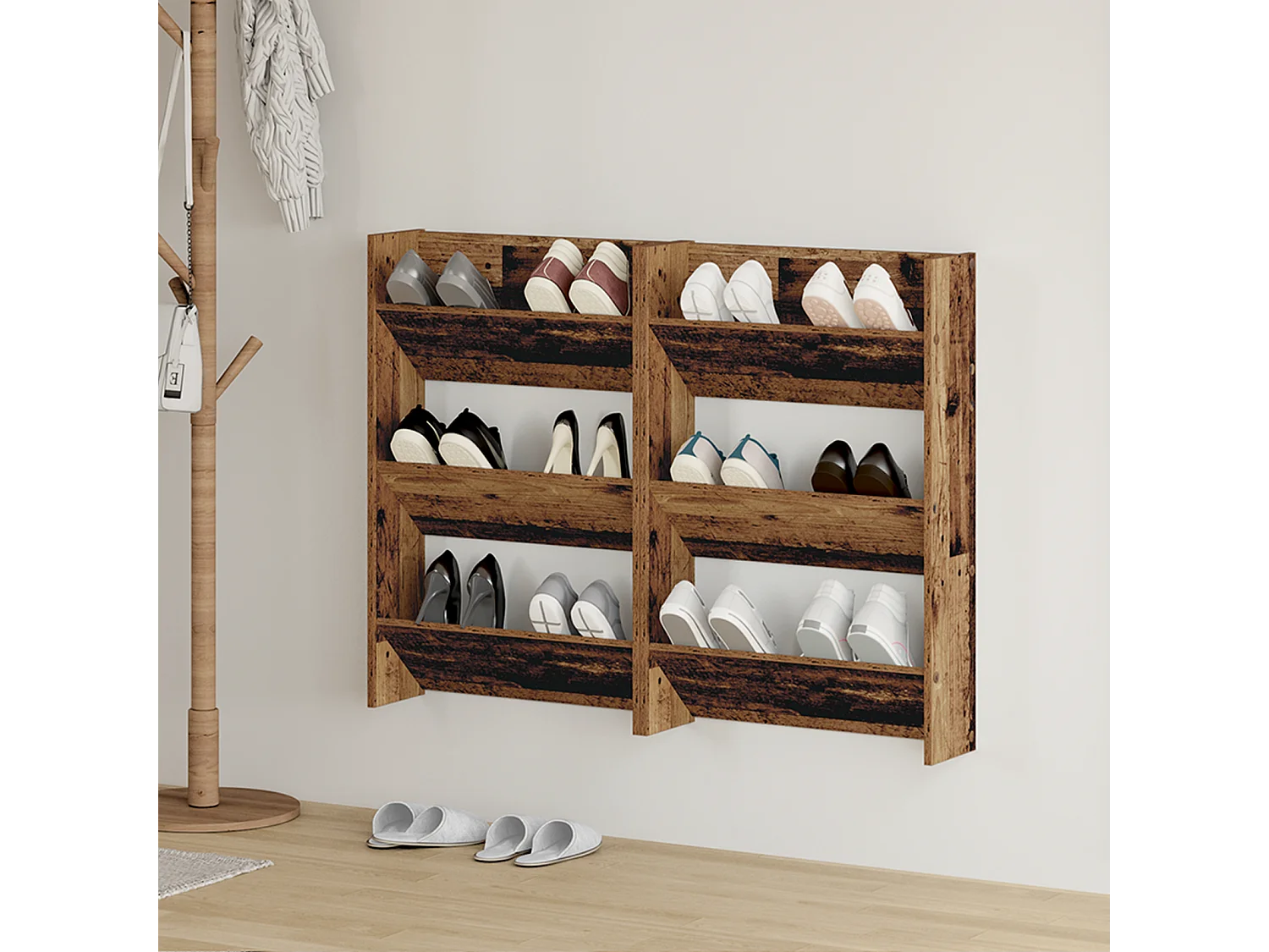 Cabinets à chaussures muraux 2 pcs Vieux bois 60 x 18 x 60 cm