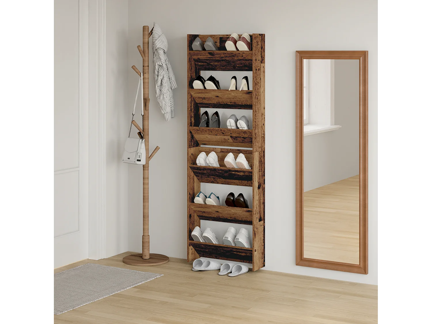 Cabinets à chaussures muraux 2 pcs Vieux bois 60 x 18 x 60 cm