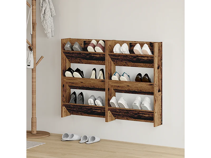 Cabinets à chaussures muraux 2 pcs Vieux bois 60 x 18 x 60 cm