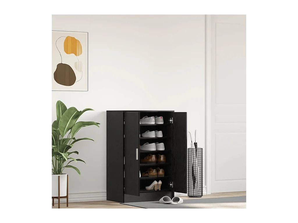 Zwarte eikenhouten schoenenkast 60x35x92 cm bewerkt hout