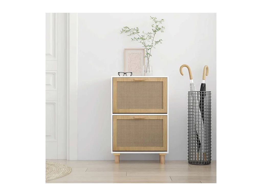 Armoire à chaussures Blanc 52x25x80 cm Bois d'ingénierie/rotin