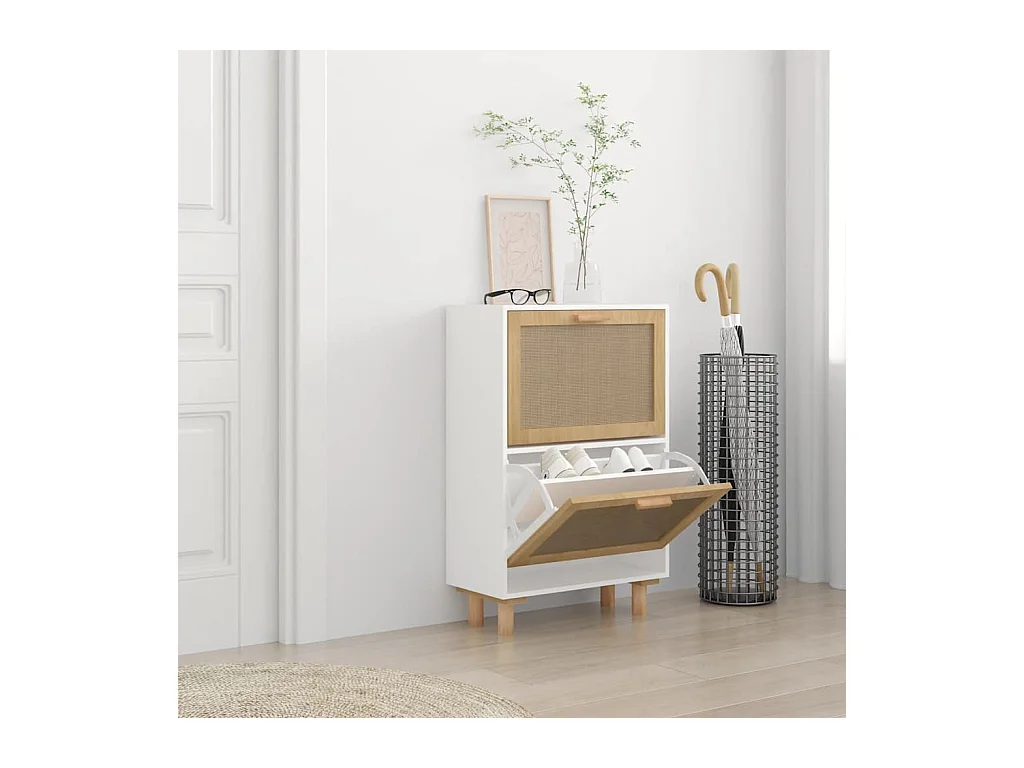 Scarpiera bianca 52x25x80 cm in legno composito/rattan
