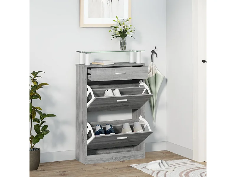 Sonoma grijze schoenenkast 63x24x104 cm Technisch hout