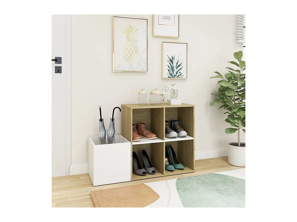 Zapatero de entrada de madera de ingeniería de roble Sonoma blanco