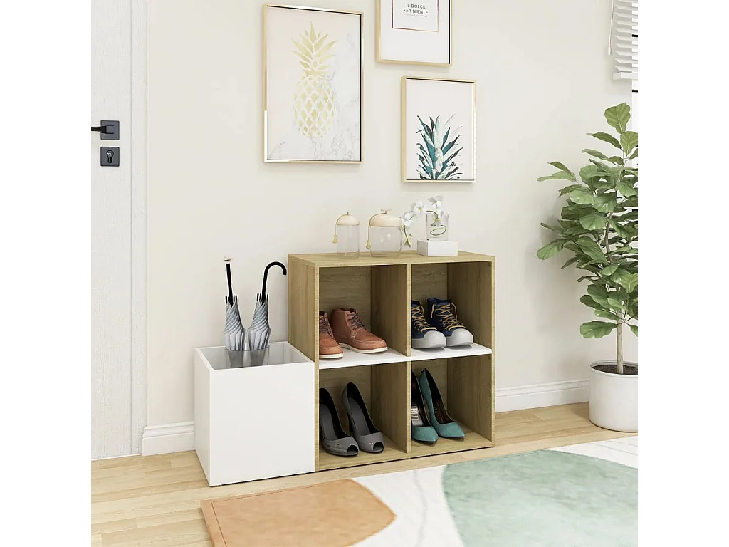 Zapatero de entrada de madera de ingeniería de roble Sonoma blanco