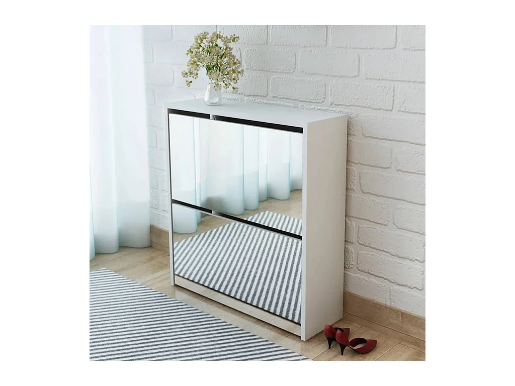 Meuble à chaussures 2 étages avec miroir 63x17x67 cm Blanc