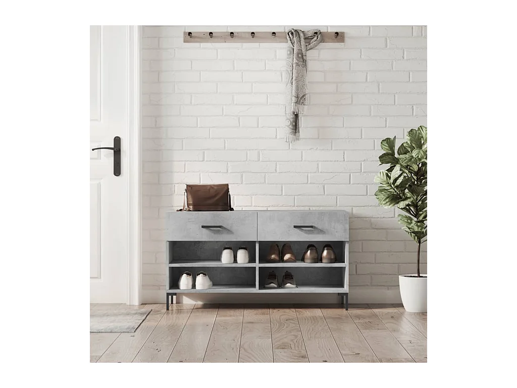 Banc à chaussures gris béton 102x35x55 cm bois d'ingénierie