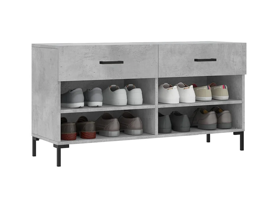 Banc à chaussures gris béton 102x35x55 cm bois d'ingénierie