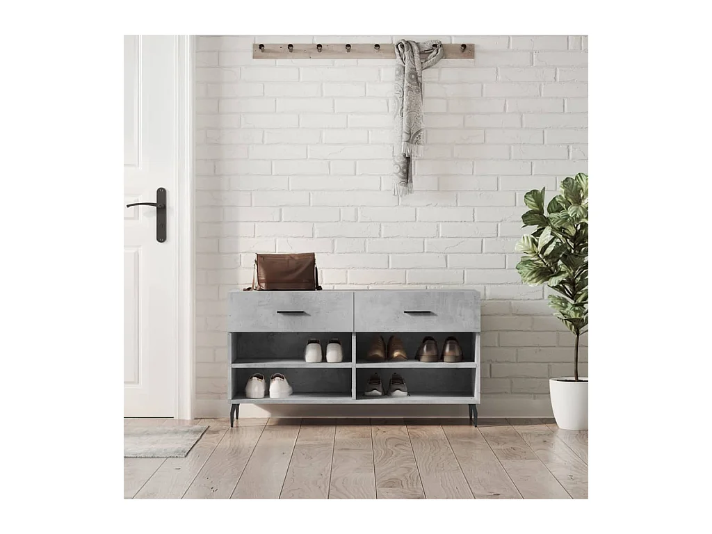 Banc à chaussures gris béton 102x35x55 cm bois d'ingénierie