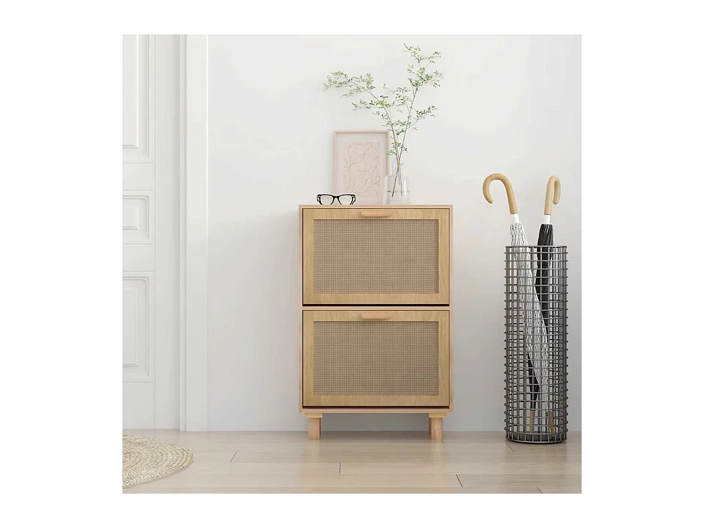 Armoire à chaussures Marron 52x25x80 cm Bois d'ingénierie/rotin