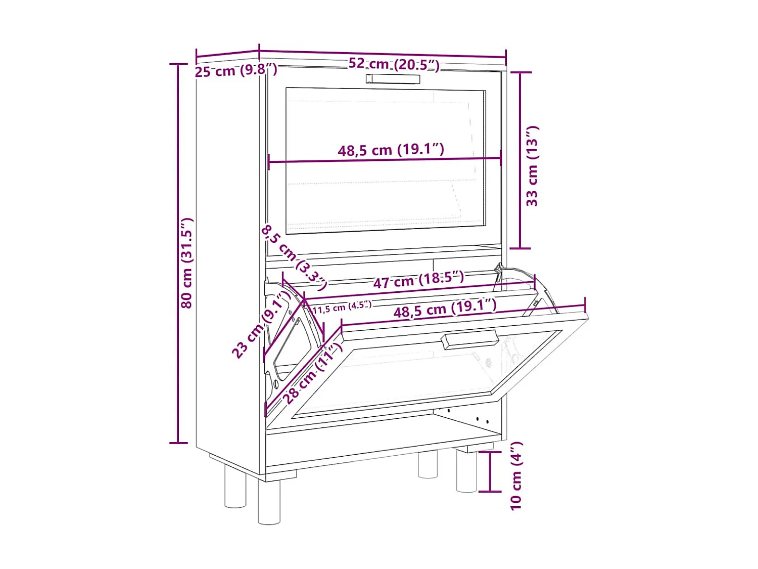 Armoire à chaussures Marron 52x25x80 cm Bois d'ingénierie/rotin