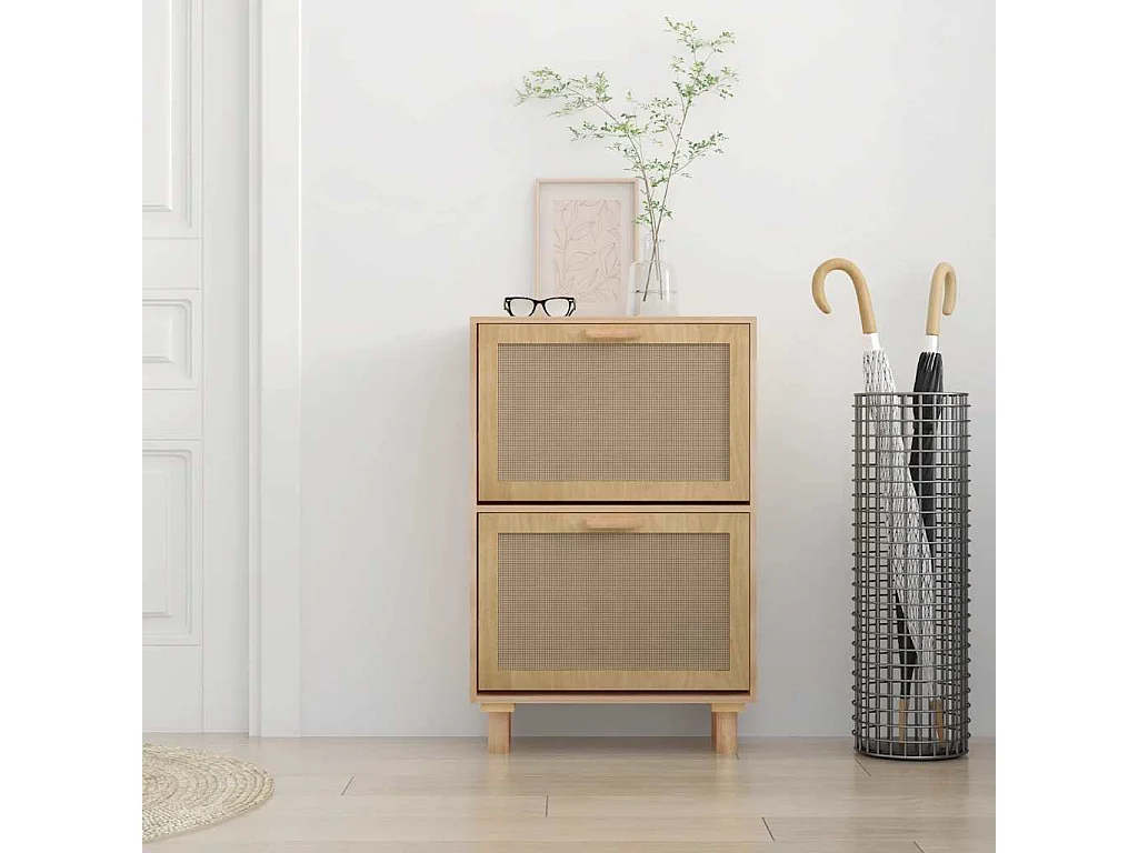 Zapatero marrón 52x25x80 cm Madera de ingeniería/Ratán