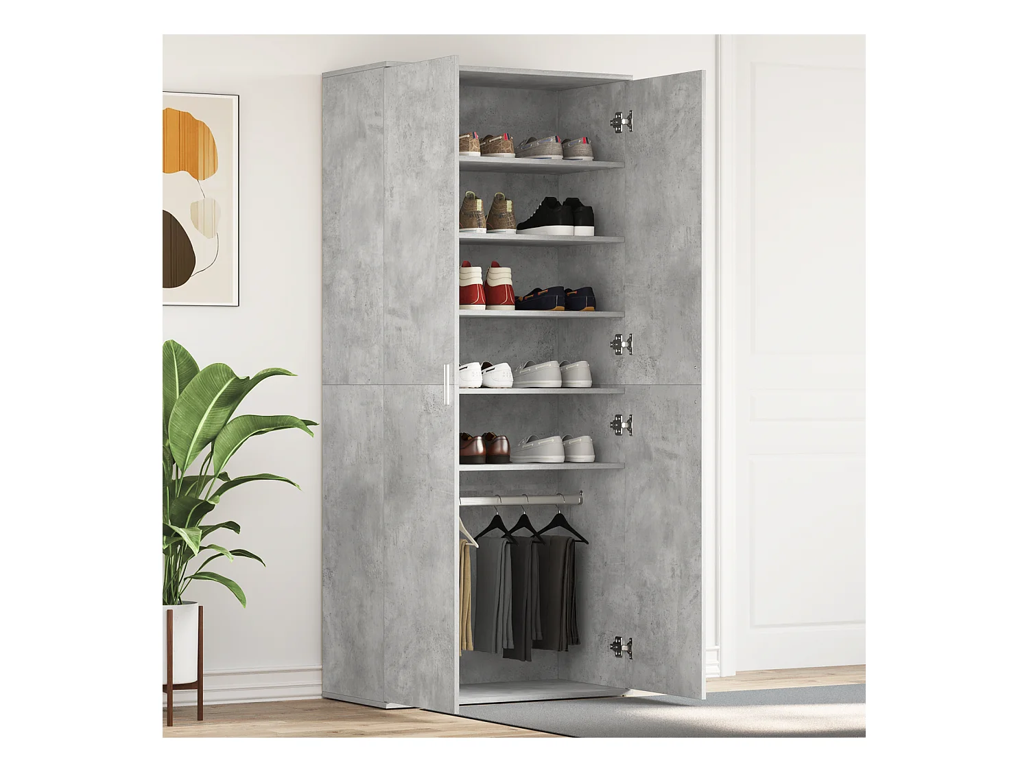 Betongrijze schoenenkast 80x39x180 cm van spaanplaat