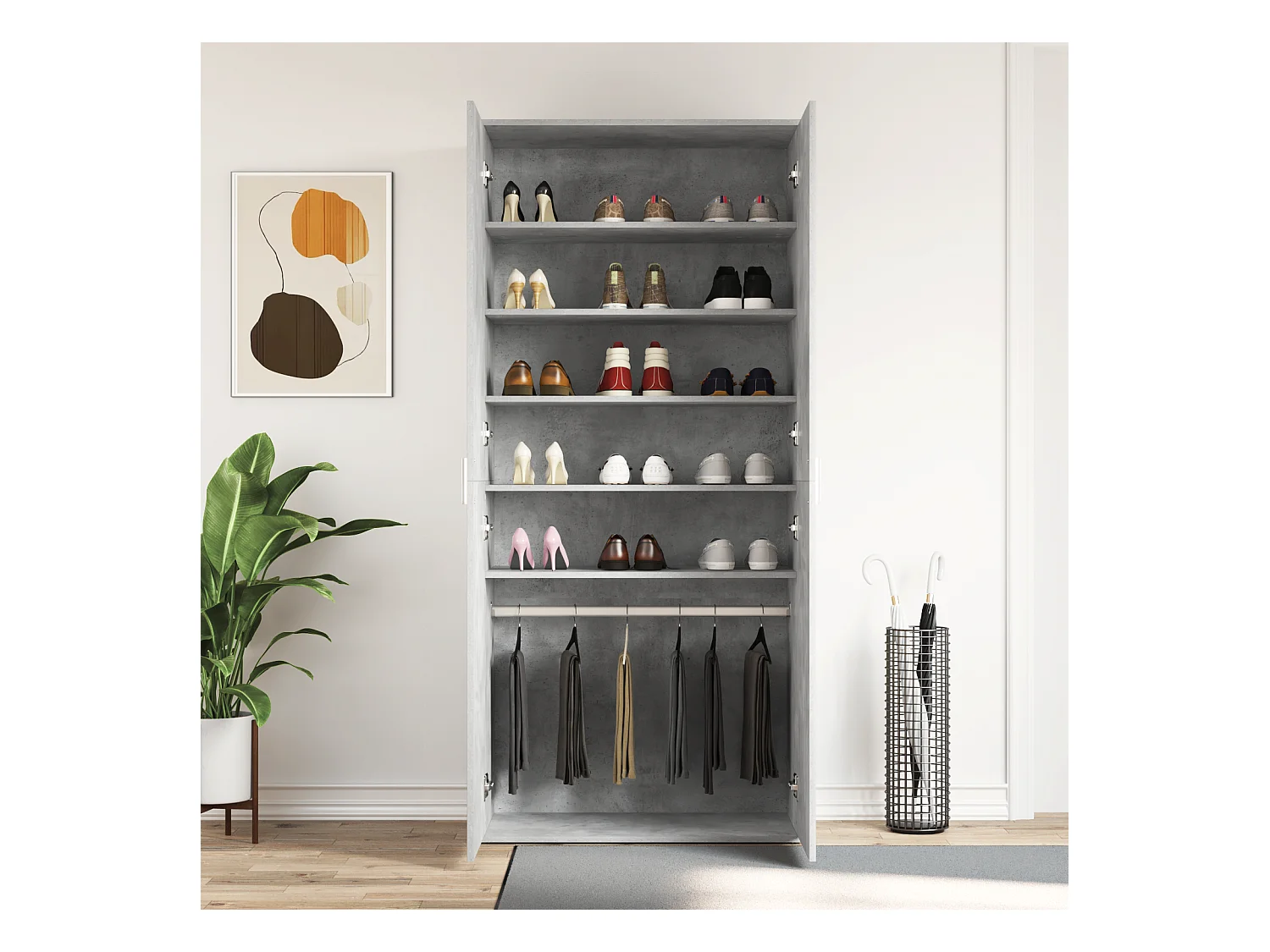 Betongrijze schoenenkast 80x39x180 cm van spaanplaat