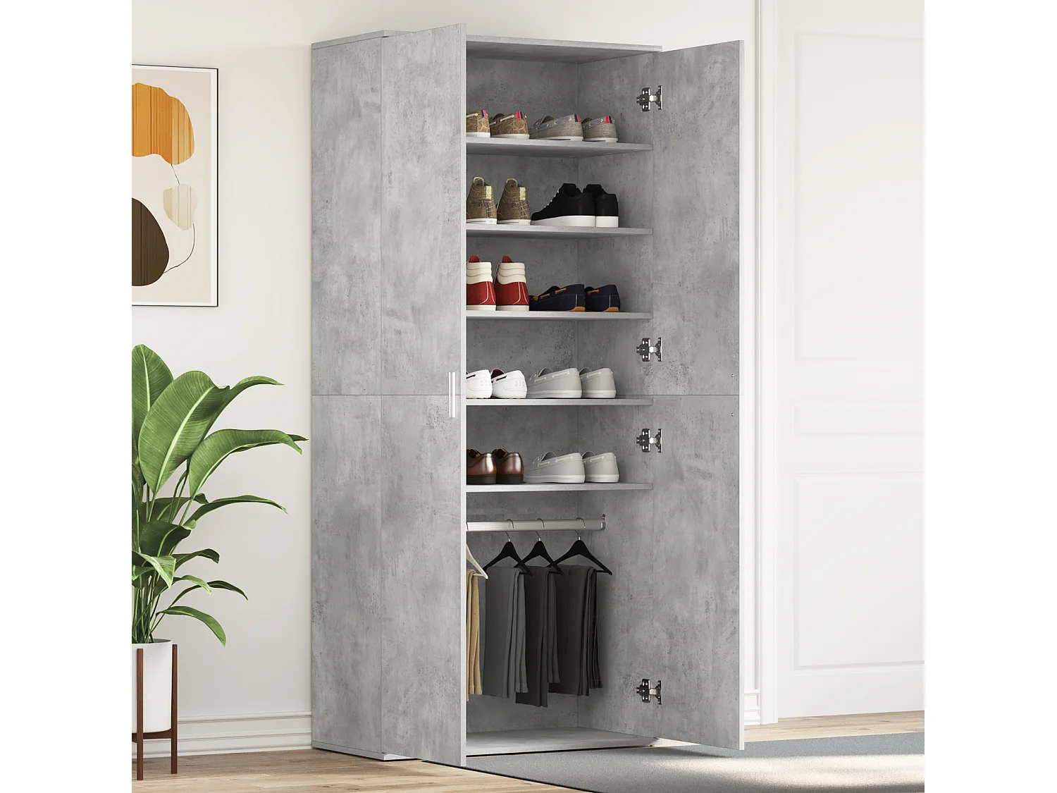Armoire à chaussures gris béton 80x39x180 cm en bois aggloméré