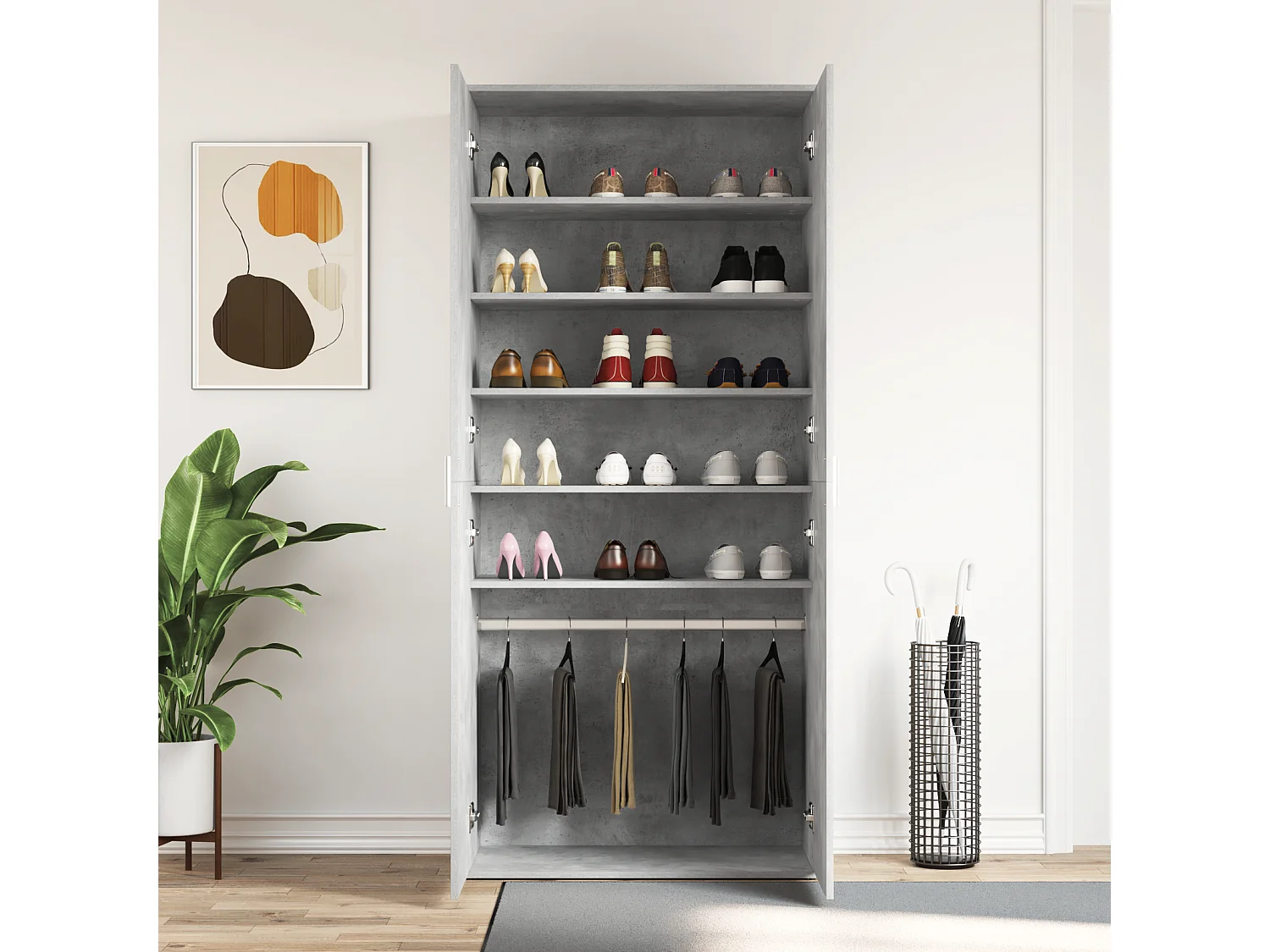 Armoire à chaussures gris béton 80x39x180 cm en bois aggloméré