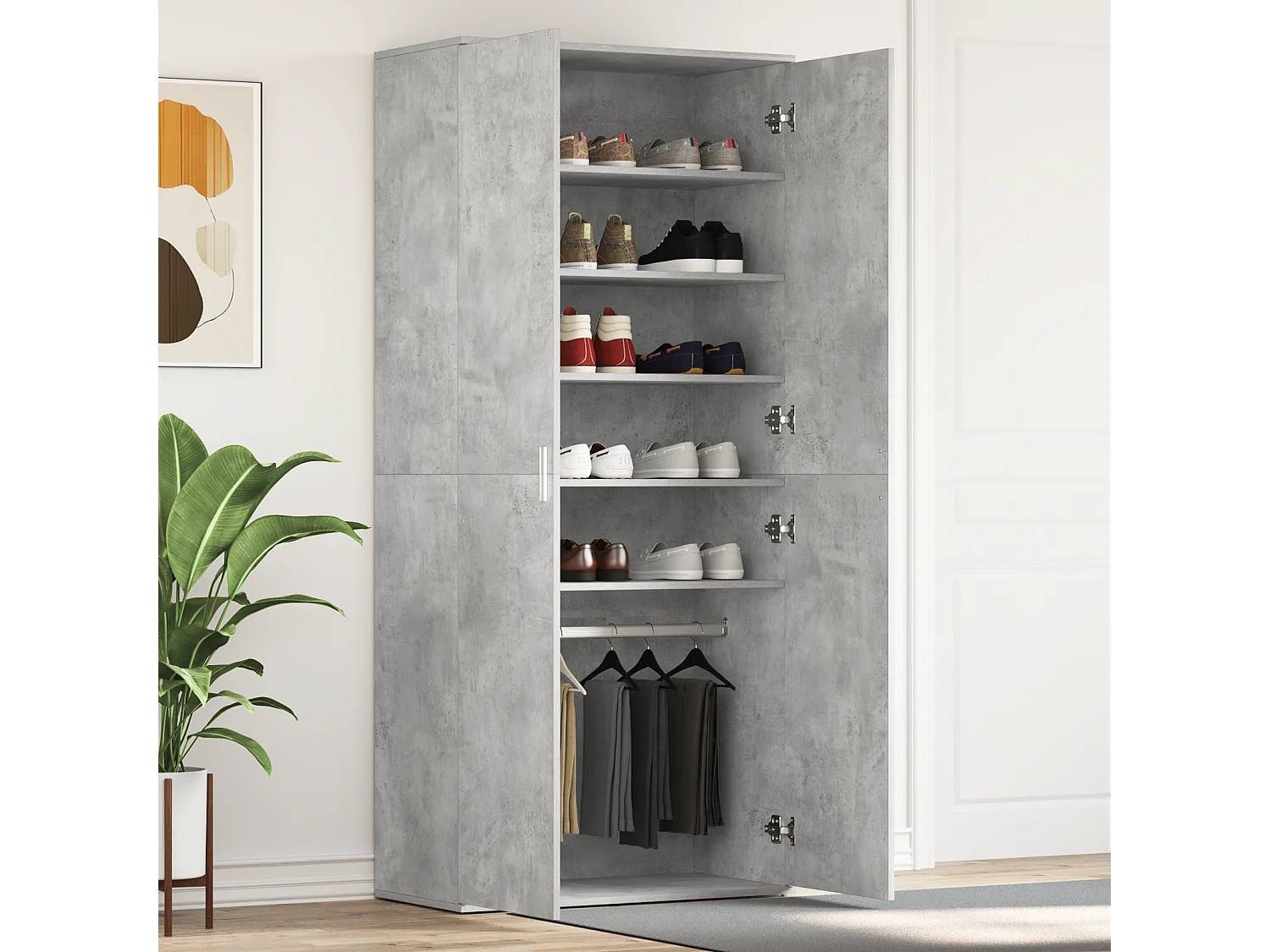 Armoire à chaussures gris béton 80x39x180 cm en bois aggloméré