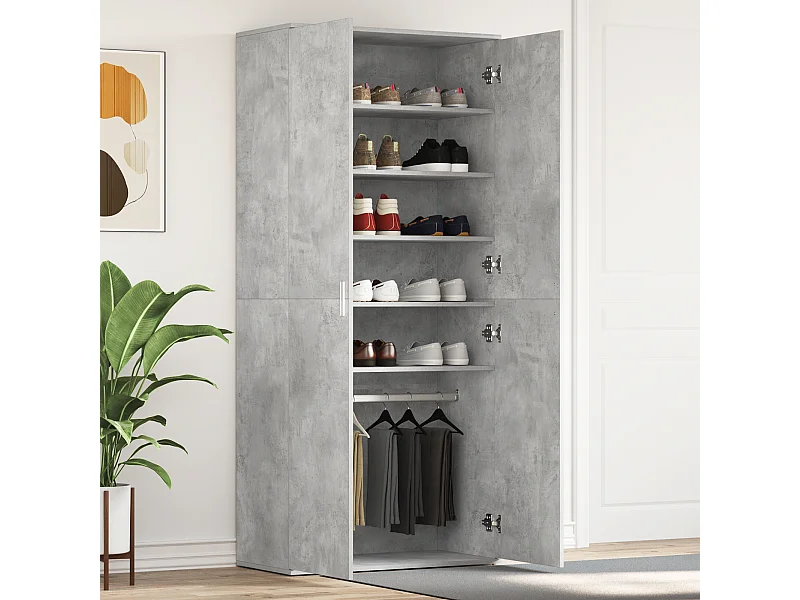 Armoire à chaussures gris béton 80x39x180 cm en bois aggloméré