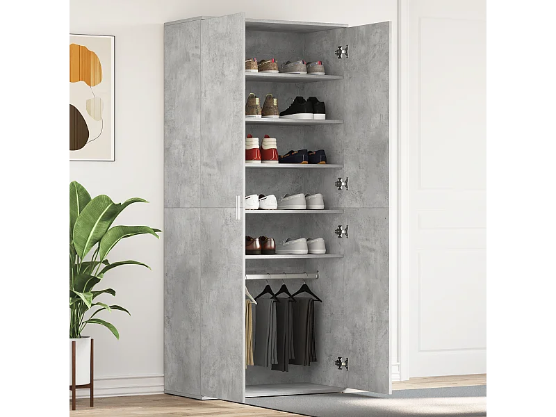 Armoire à chaussures gris béton 80x39x180 cm en bois aggloméré