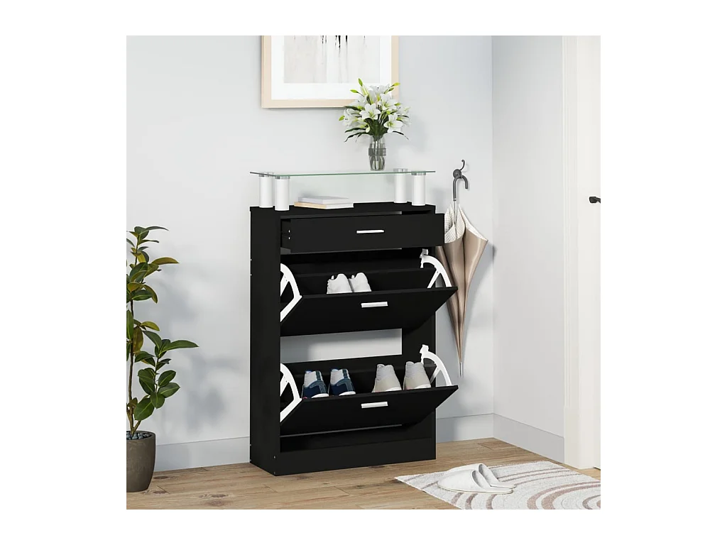 Zapatero negro 63x24x104 cm Madera contrachapada