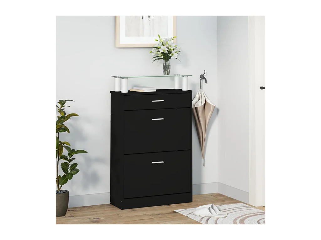 Zapatero negro 63x24x104 cm Madera contrachapada