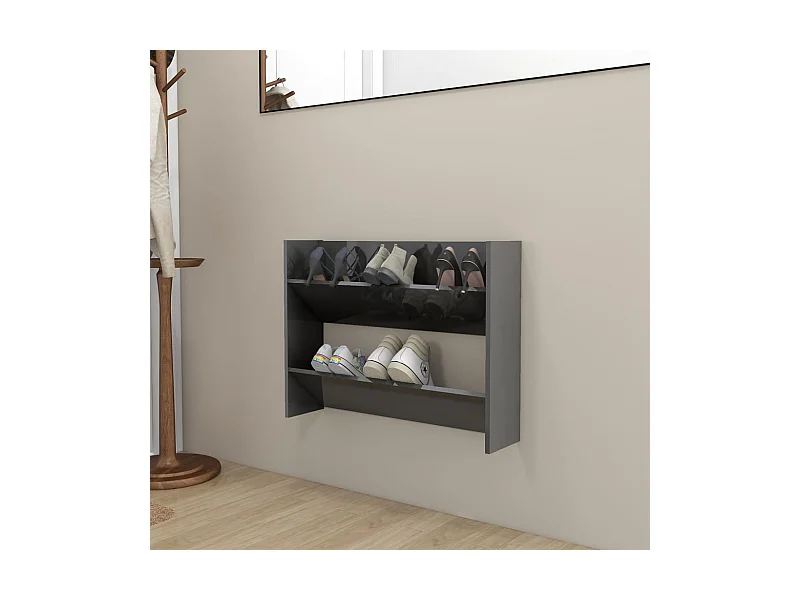 Armoire à chaussures murale gris brillant bois d'ingénierie