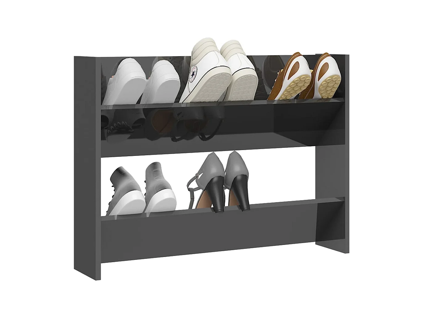 Wandgemonteerde schoenenkast, hoogglans grijs, bewerkt hout