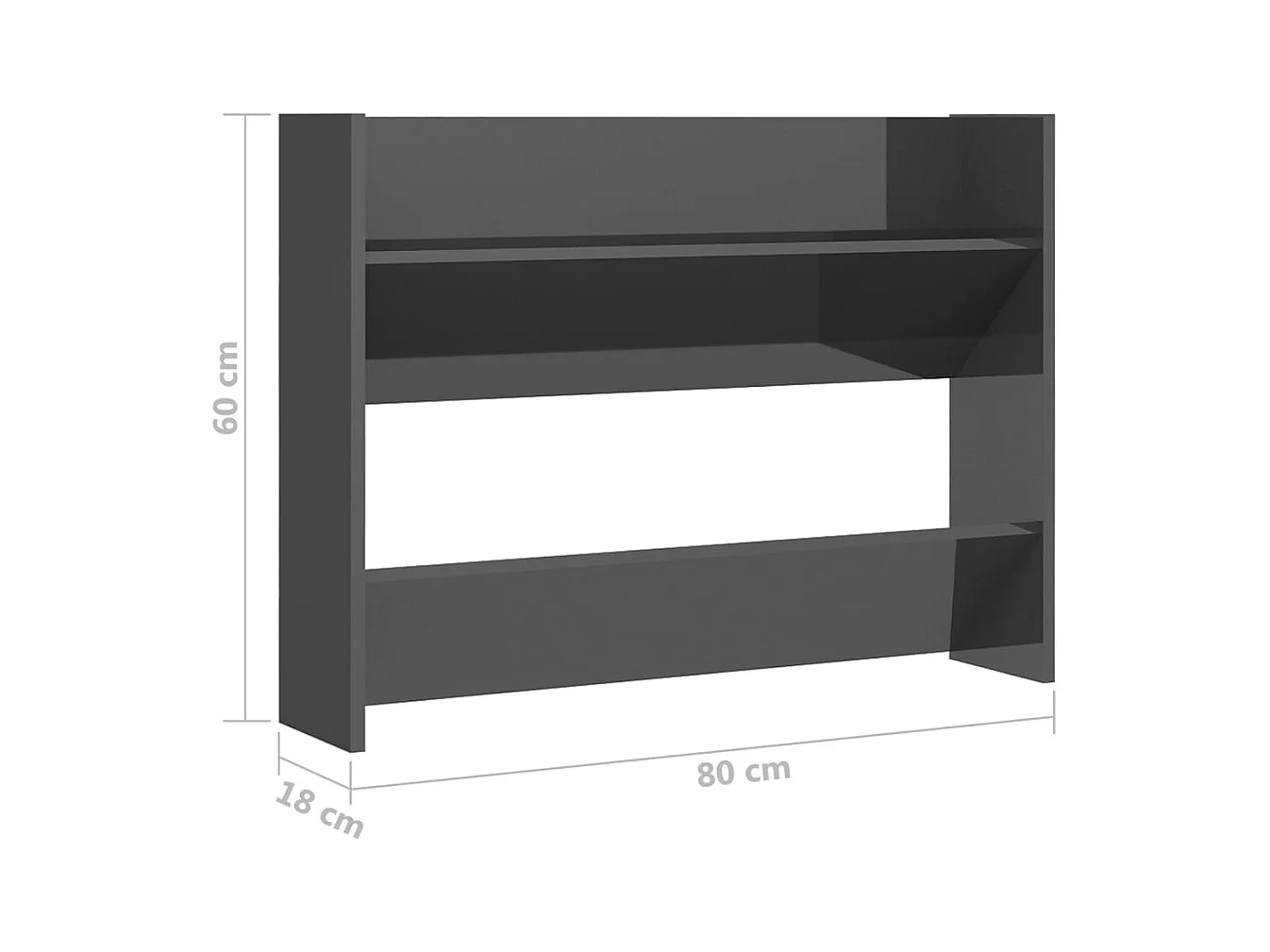 Wandgemonteerde schoenenkast, hoogglans grijs, bewerkt hout