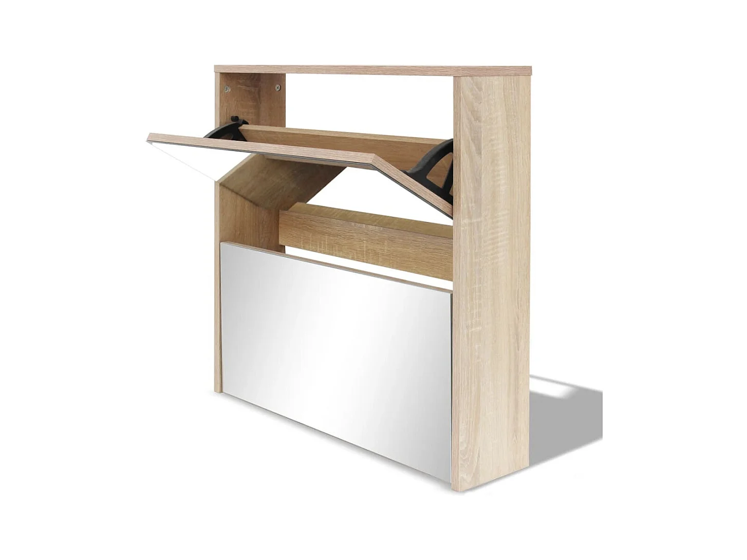 Meuble à chaussures 2 étages avec miroir 63x17x67 cm Chêne