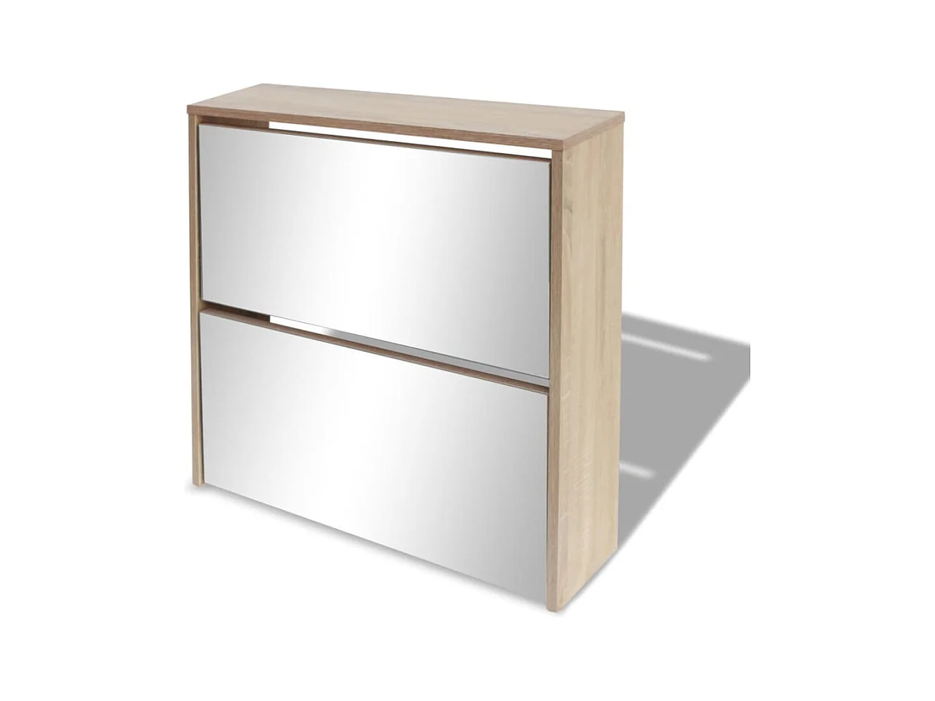 Meuble à chaussures 2 étages avec miroir 63x17x67 cm Chêne