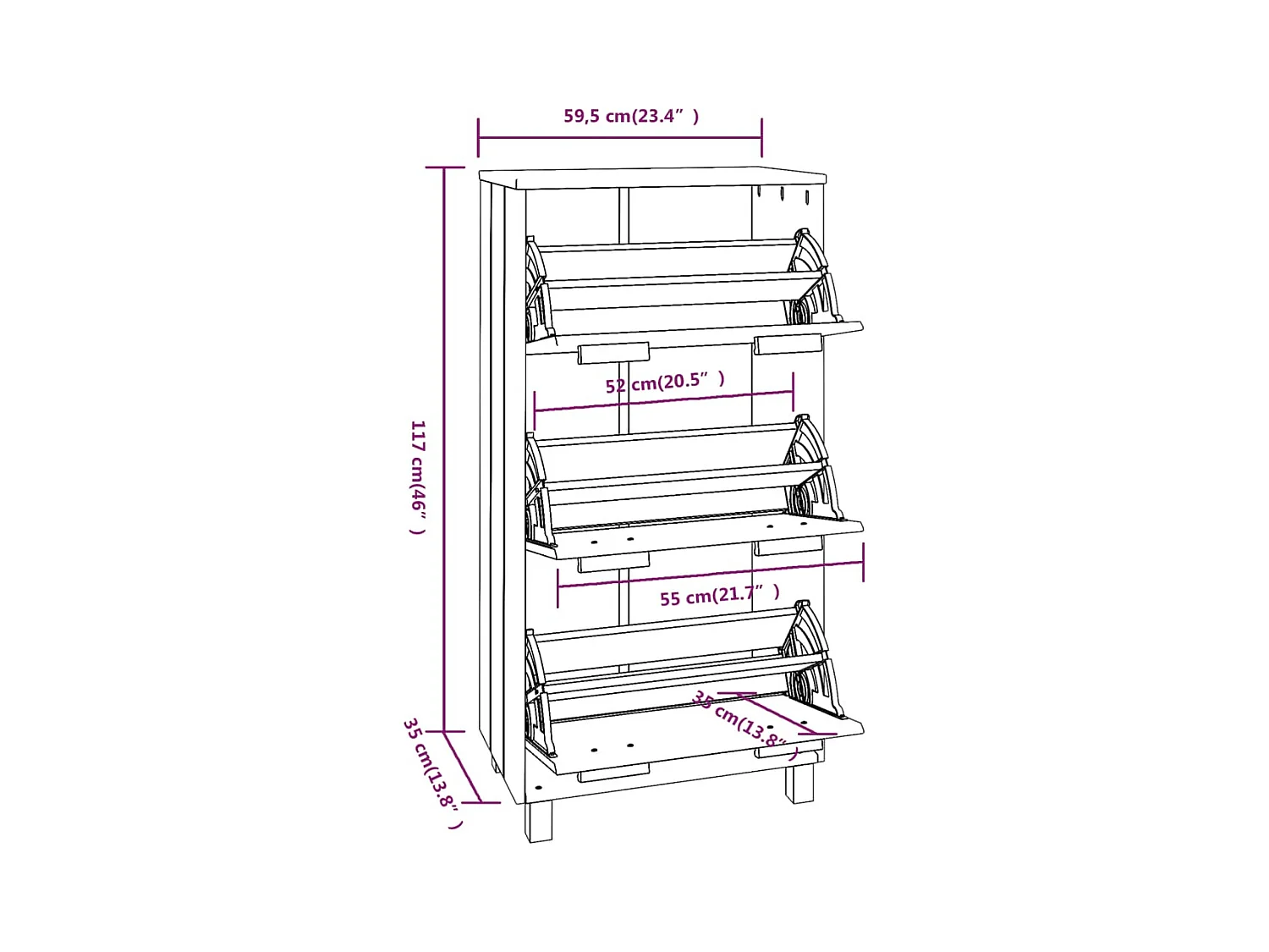 Zapatero Blanco 59,5x35x117 cm Madera de Pino