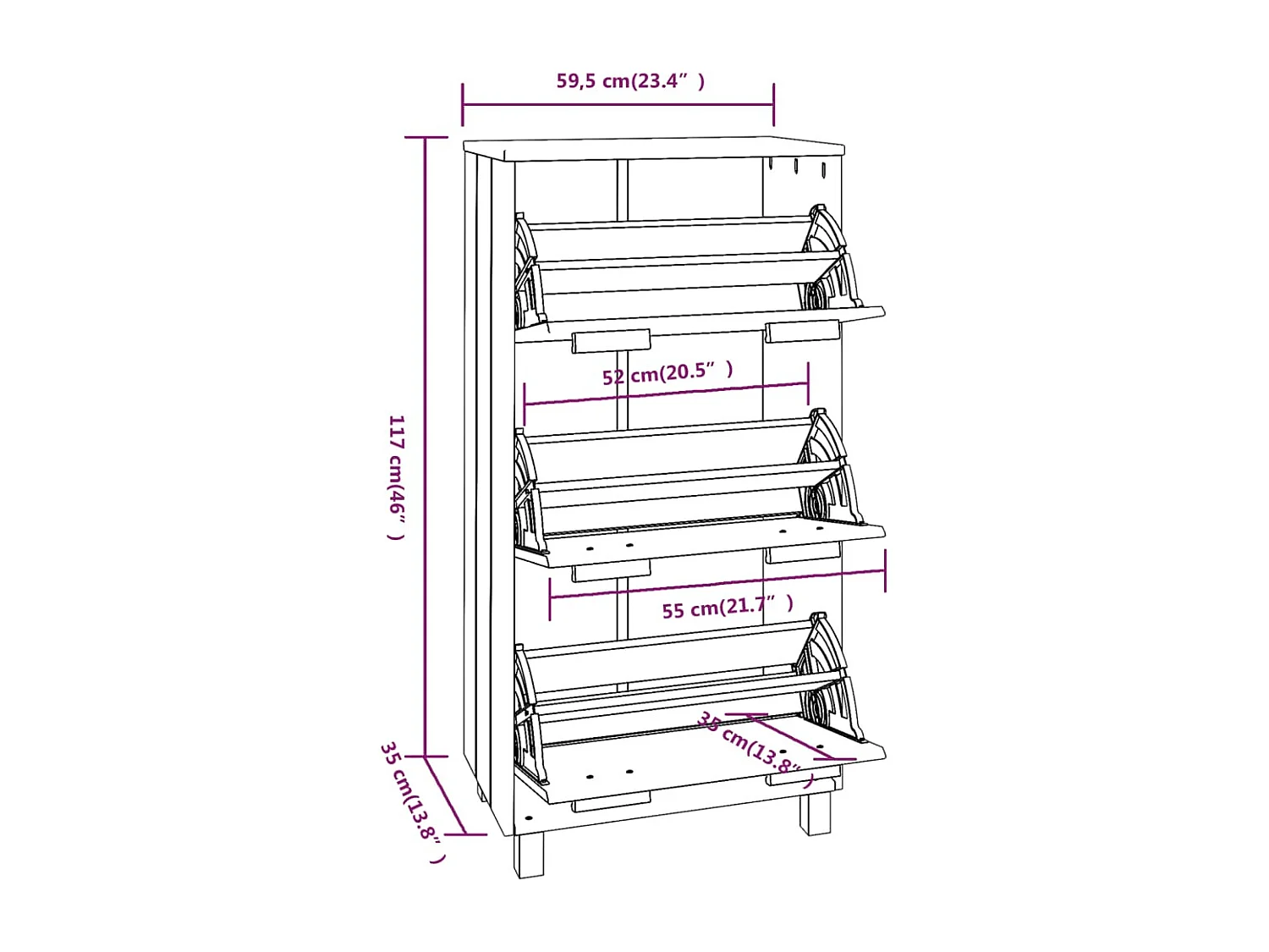Zapatero Blanco 59,5x35x117 cm Madera de Pino