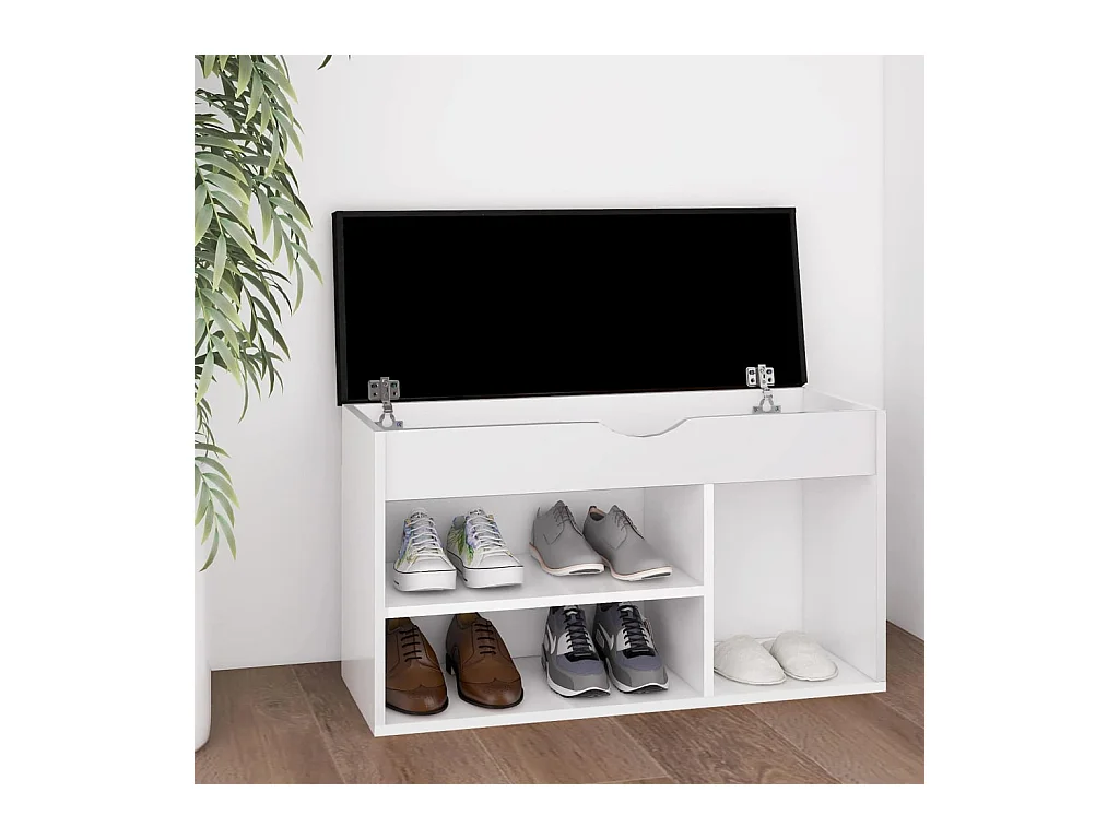 Panca portascarpe con cuscino in legno ingegnerizzato bianco