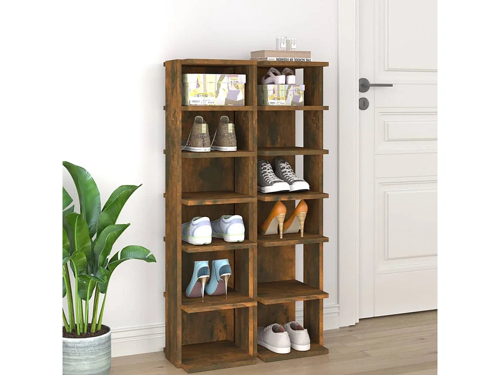 Zapatero 2 uds Roble ahumado 27,5x27x102 cm