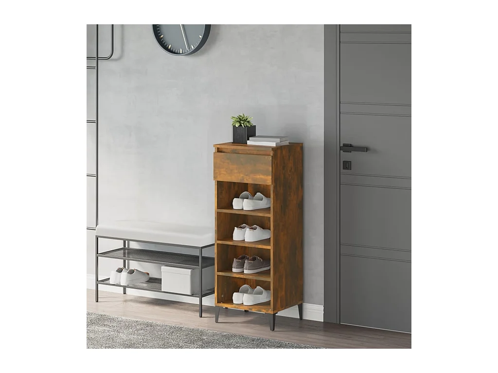 Scarpiera in rovere affumicato 40x36x105 cm in legno ingegnerizzato