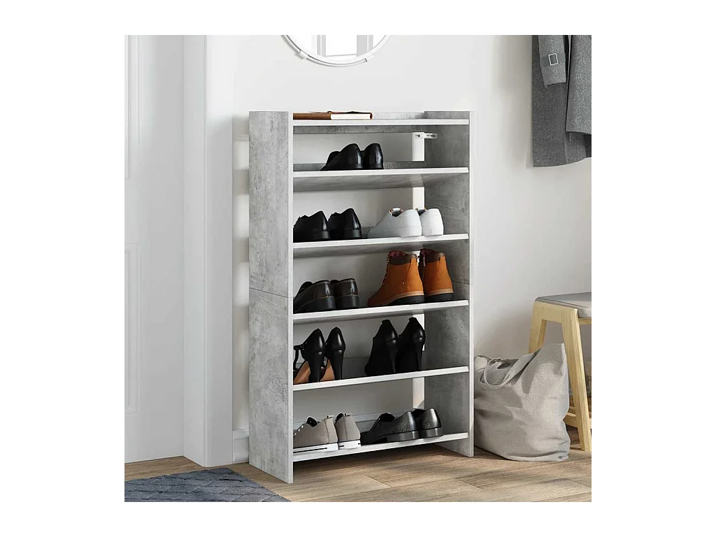 Étagère à chaussures gris béton 60x25x100 cm bois d'ingénierie