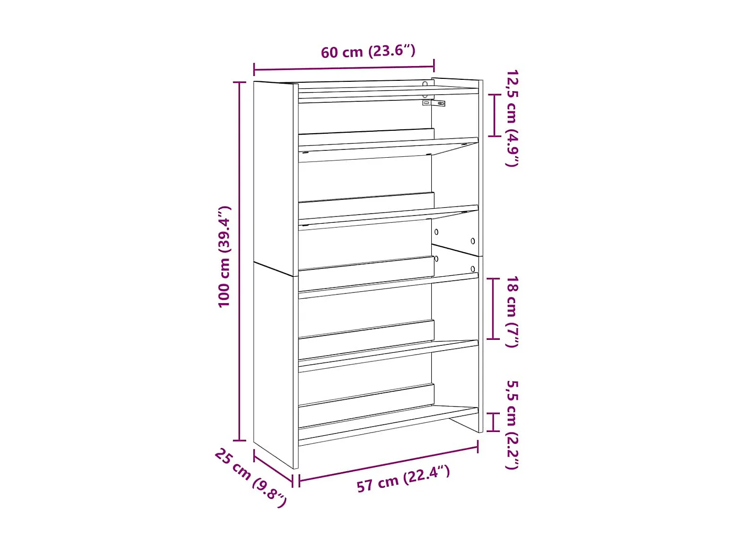 Étagère à chaussures gris béton 60x25x100 cm bois d'ingénierie