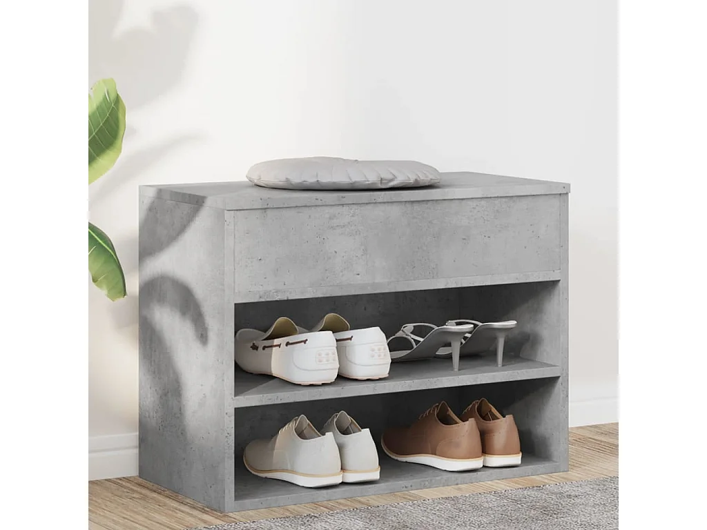 Banc à chaussures Gris béton 60x30x45 cm Bois d’ingénierie