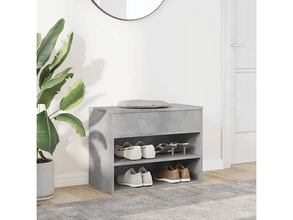 Banc à chaussures Gris béton 60x30x45 cm Bois d’ingénierie