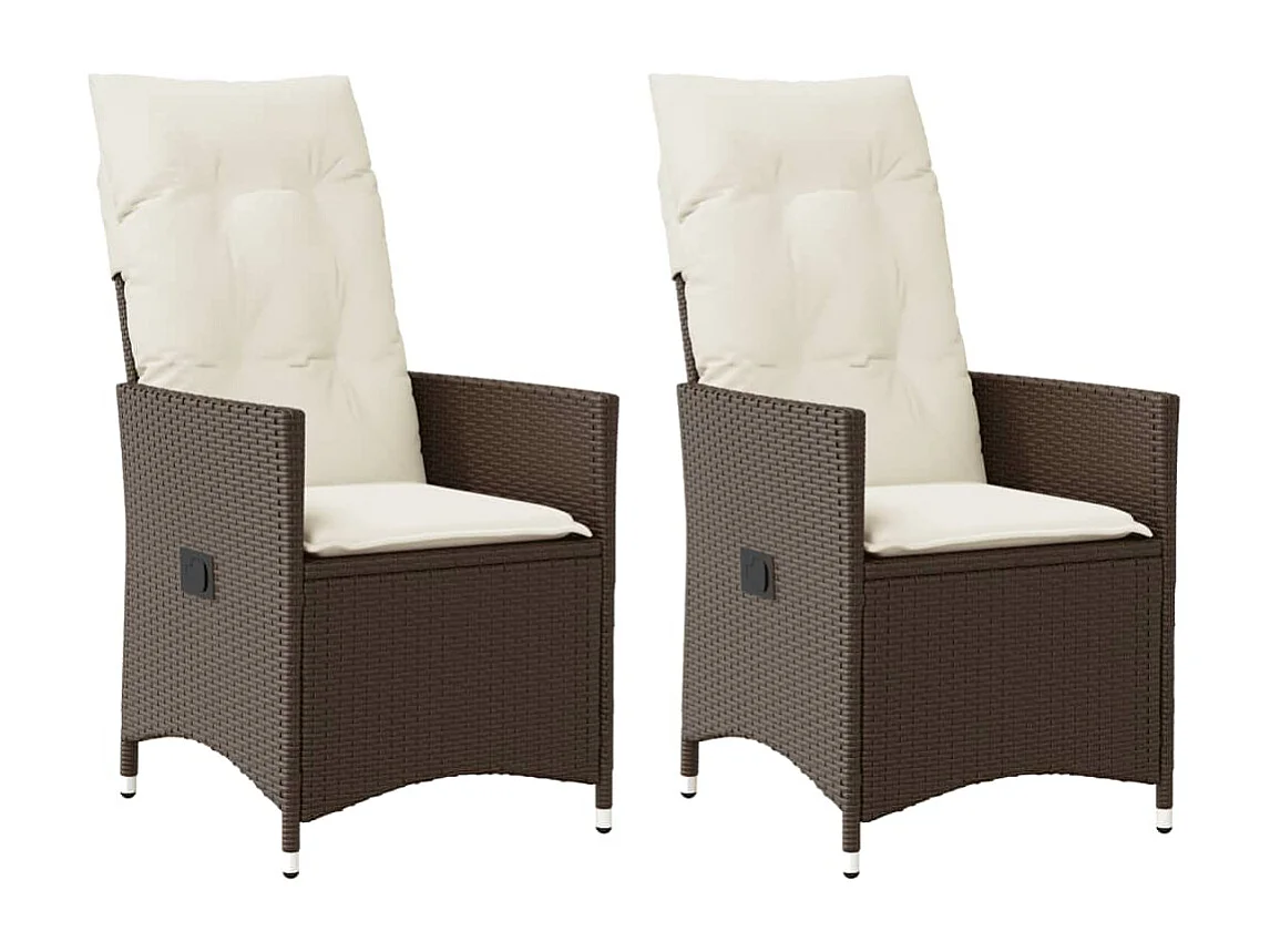 Chaises inclinables de jardin lot de 2 et coussins marron rotin