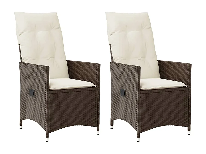Chaises inclinables de jardin lot de 2 et coussins marron rotin