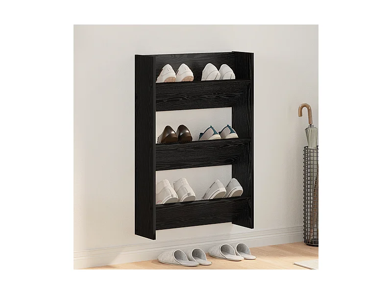 Wandgemonteerde schoenenkasten Zwarte eik 60 x 18 x 60 cm