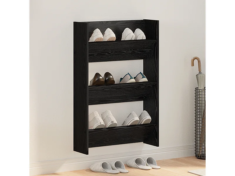 Scarpiera a parete Rovere nero 60 x 18 x 60 cm