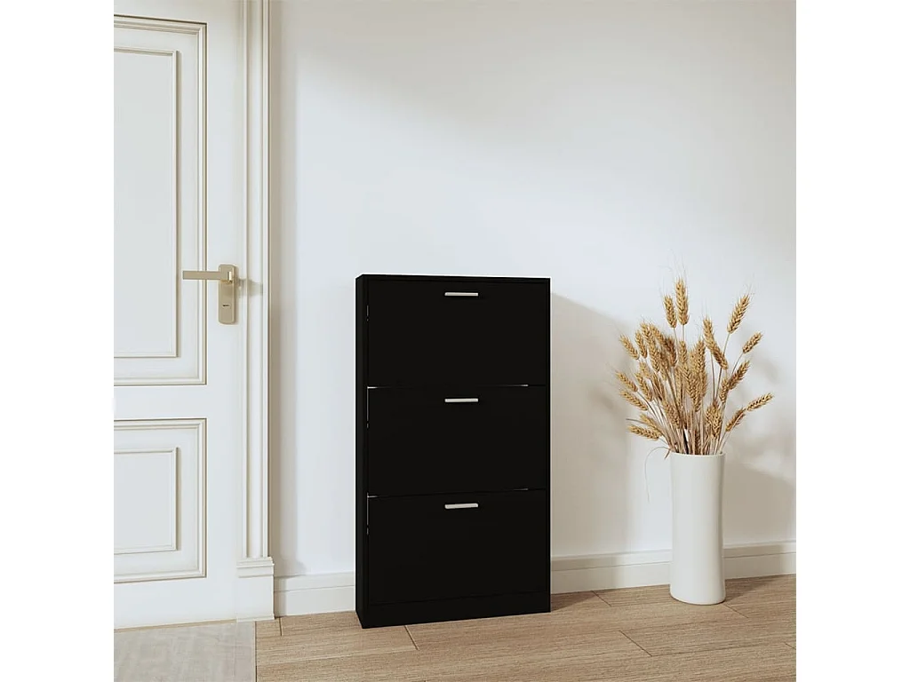 Scarpiera nera 59x17x108 cm Legno ingegnerizzato