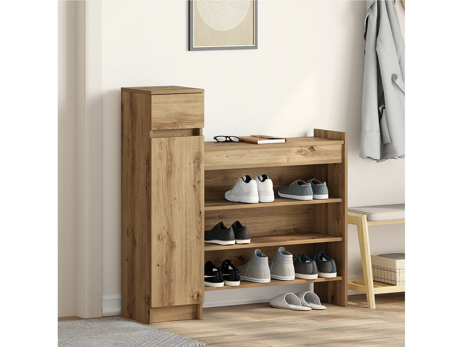 Meuble à chaussures Chêne 100.5x28x100 cm Bois d'ingénierie