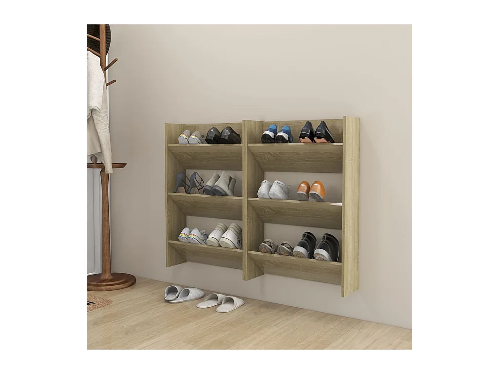 Armoires à chaussures murales 2 pcs Chêne 60x18x90 cm Aggloméré