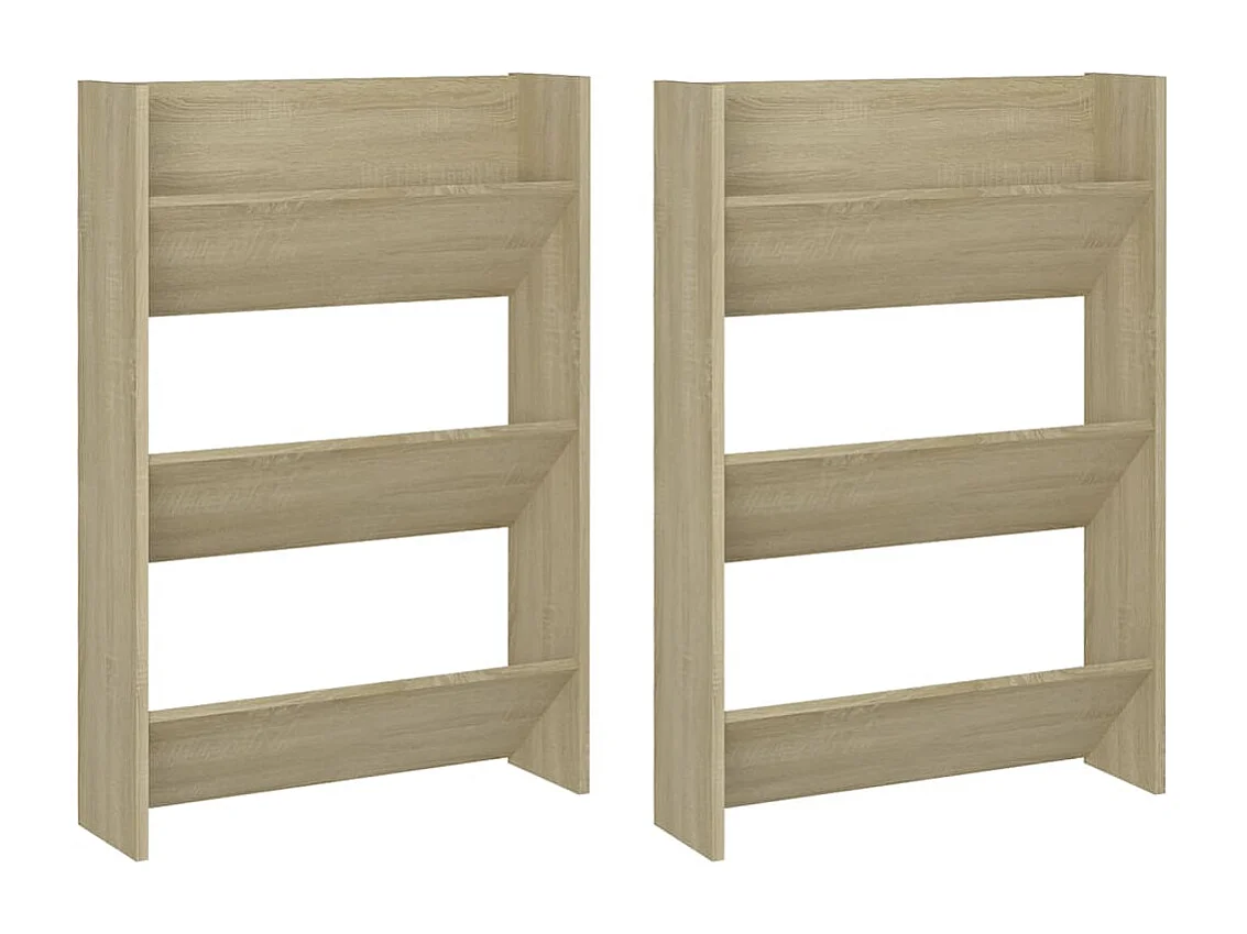 Armoires à chaussures murales 2 pcs Chêne 60x18x90 cm Aggloméré