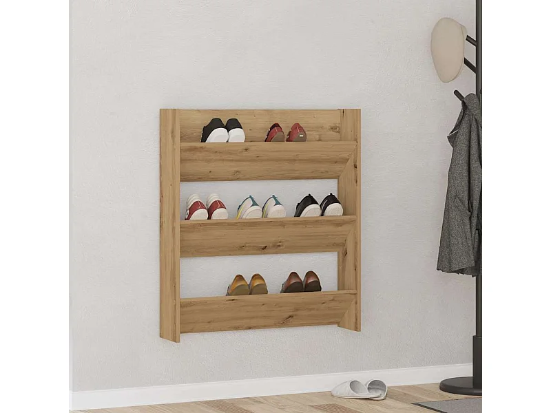 Wandgemonteerde schoenenkast, handgemaakt eikenhout, bewerkt hout